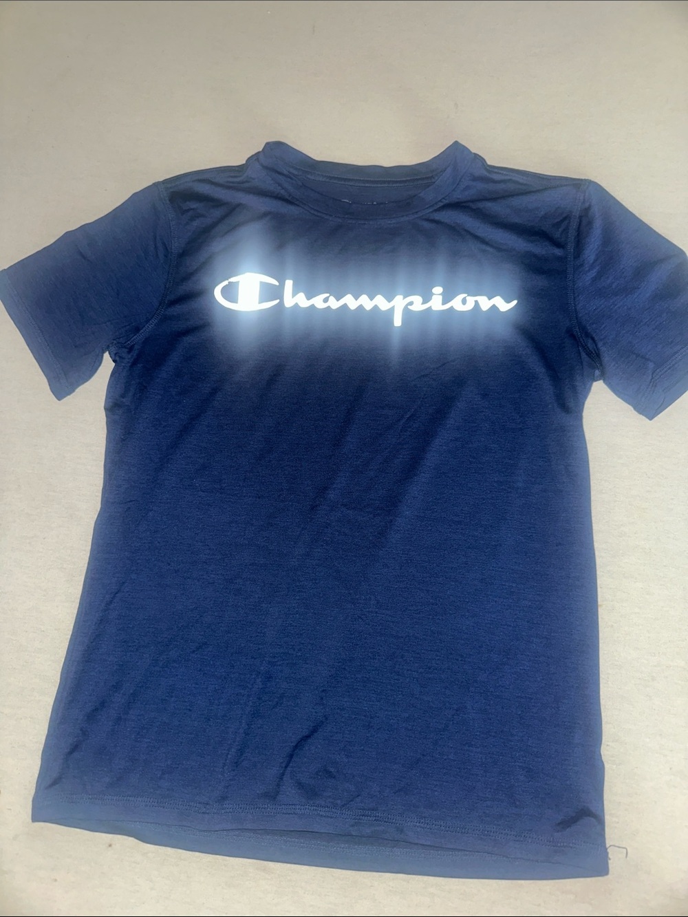 Kids Size L Champion Navy Blue Script Logo Tee